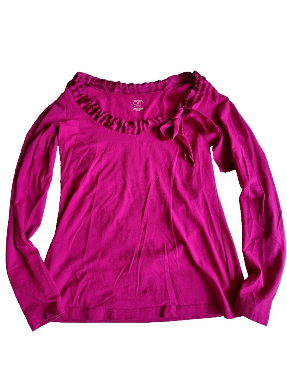 Ann Taylor LOFT Top Size XXS  Pink Satin Trim Long Sleeve Pleated Scoop Coquette